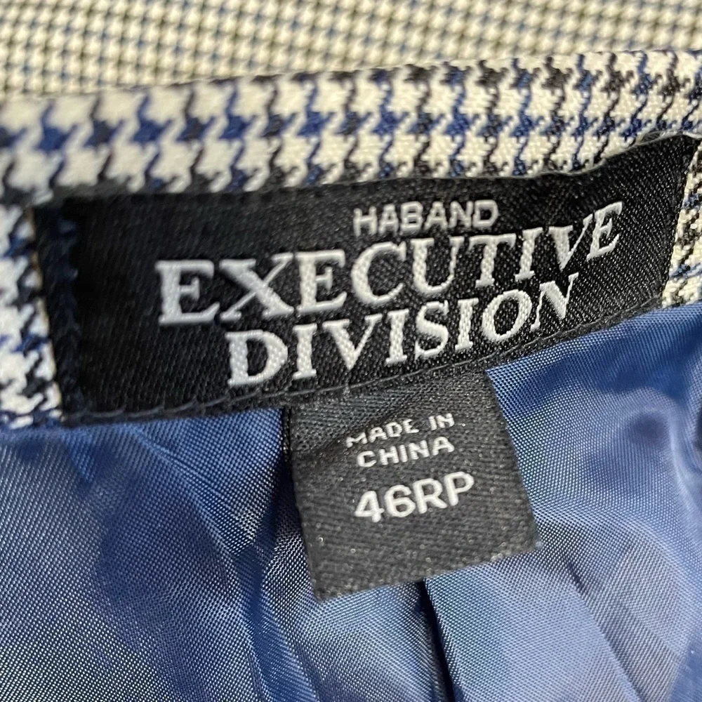 NEW Haband Executive Houndstooth Tan Navy Black Blazer Sports Coat Size 46RP